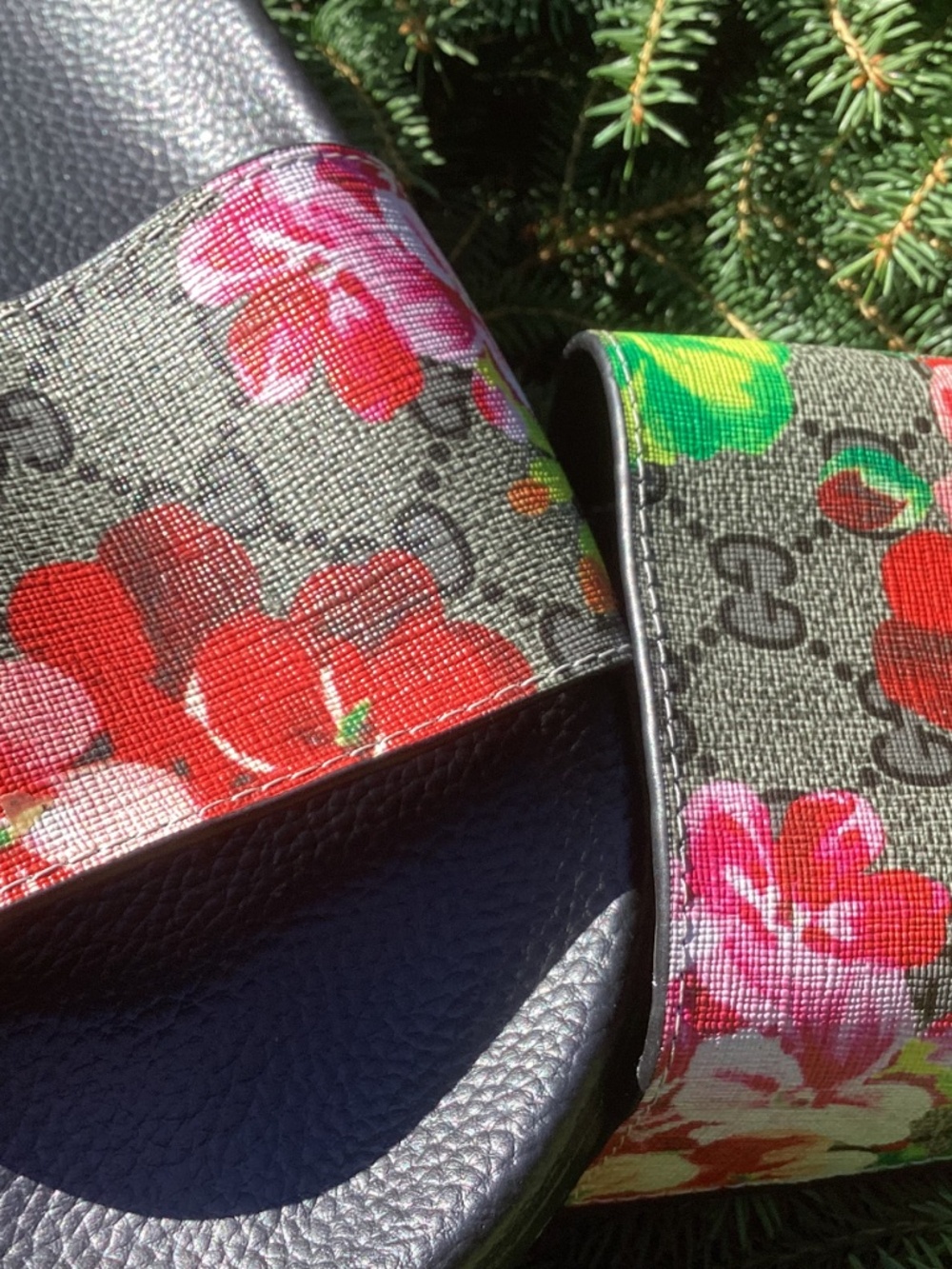 Floral Print Black Slides Summer Sandals - Picture 4 of 7